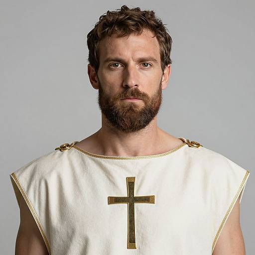 Close-up of Man in Aristotle Costume