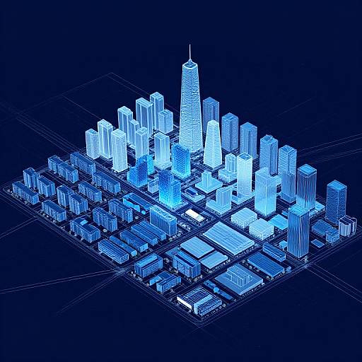 3D City Blueprint Wireframe Visualization