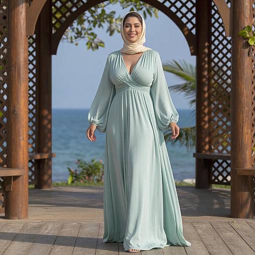 Smiling Woman in Elegant Green Gown