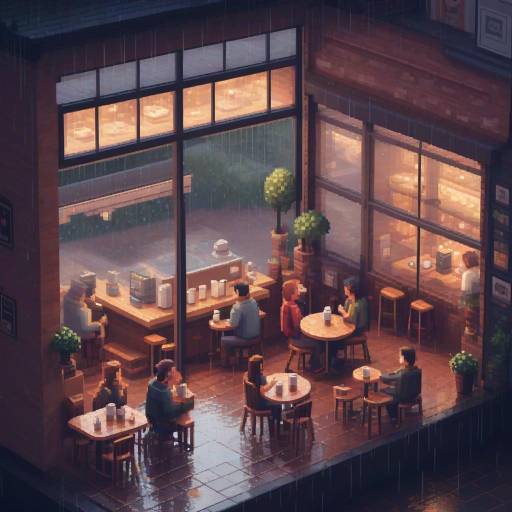 Cozy Café Scene in Pixel Art