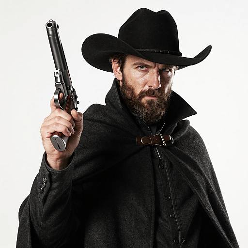 Intense Bearded Cowboy with Handgun
