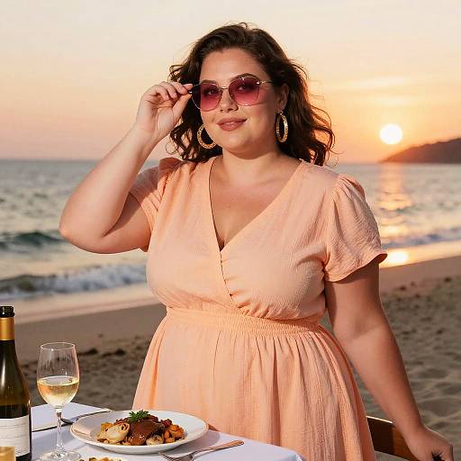 Plus-Size Woman Summer Beach Dinner