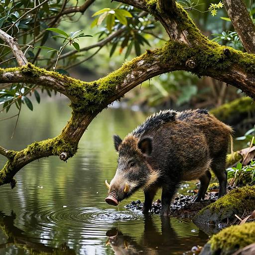 Charging Boar in Lush Greenery