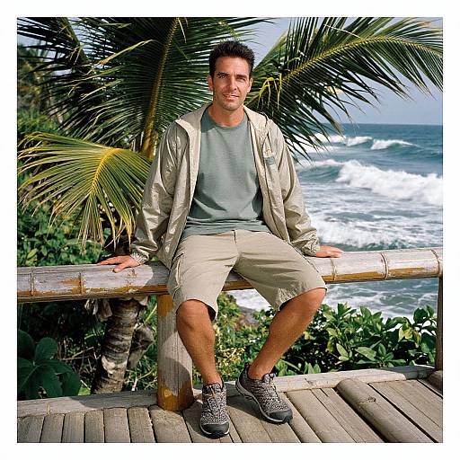 Man Relaxing on Tropical Bamboo Deck