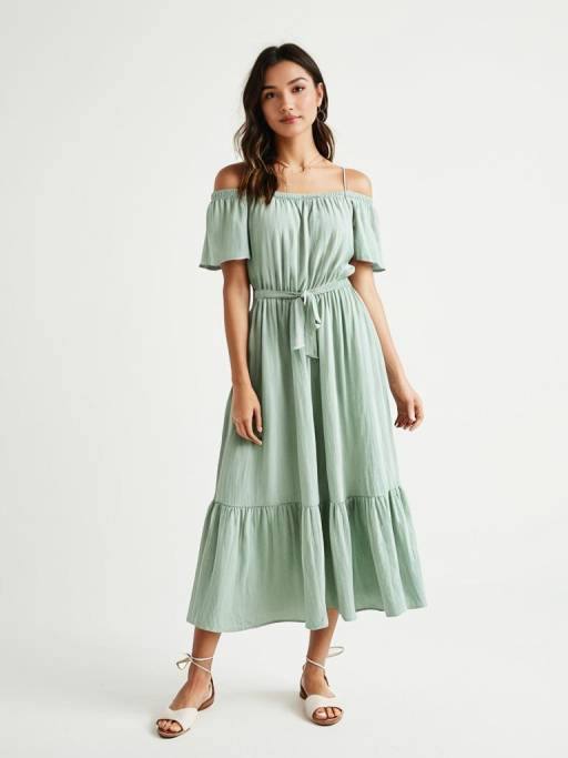 Woman in Pale Mint Green Bohemian Dress