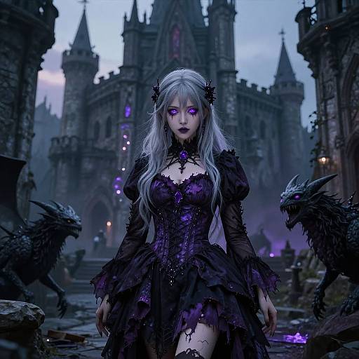 Dark Fantasy Girl in Gothic Ruins
