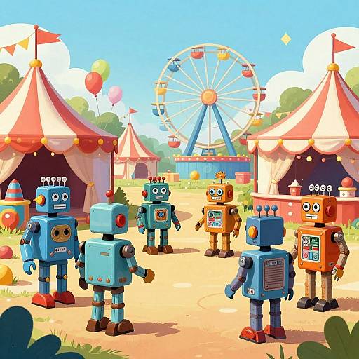 Retro Robots at Colorful Carnival