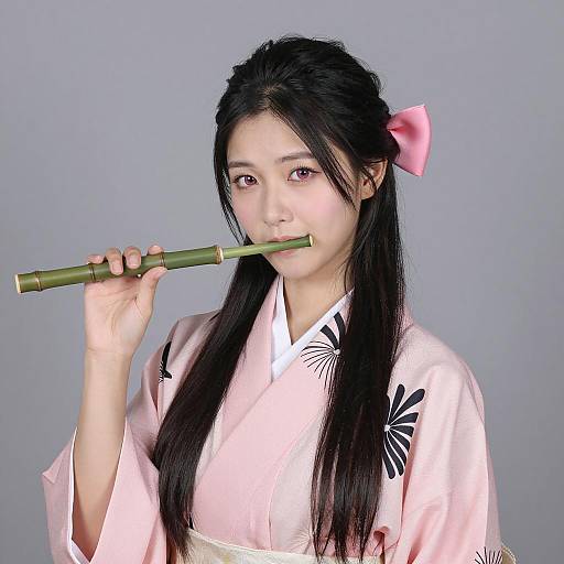 Elegant Asian Woman in Pink Kimono Portrait