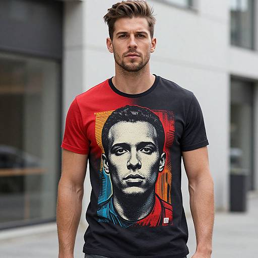 Confident Man in Bold Print T-Shirt