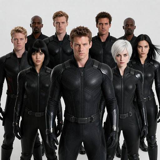 Dynamic Group Portrait of High-Tech Superheroes