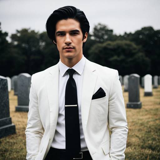 Man in White Suit Standing in Cemetery