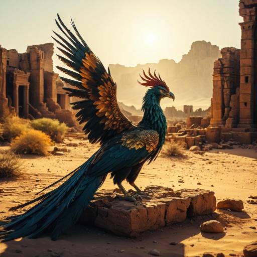 Mystical Phoenix in Ancient Desert Ruins