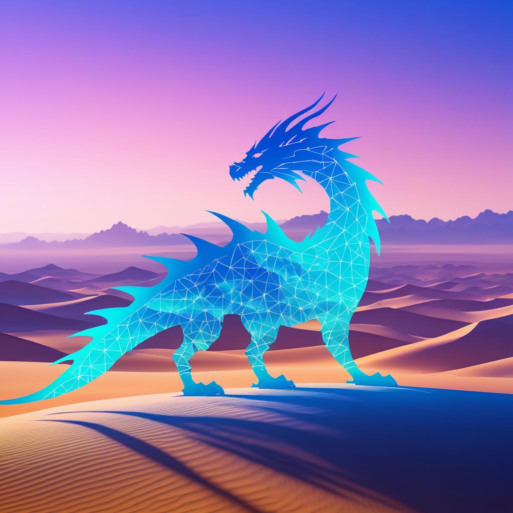 Vibrant Dragon Silhouette Over Desert