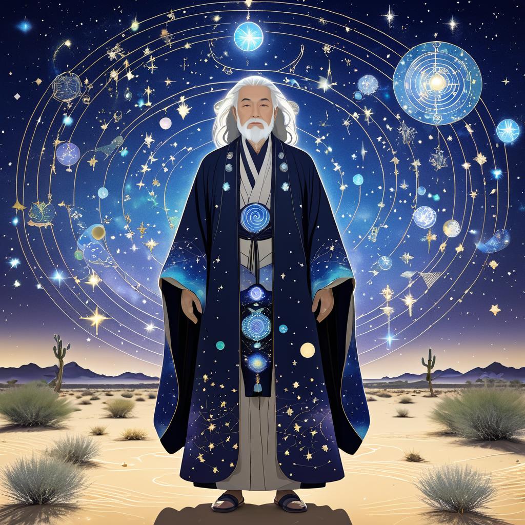 Celestial Sage in Surreal Desert Landscape