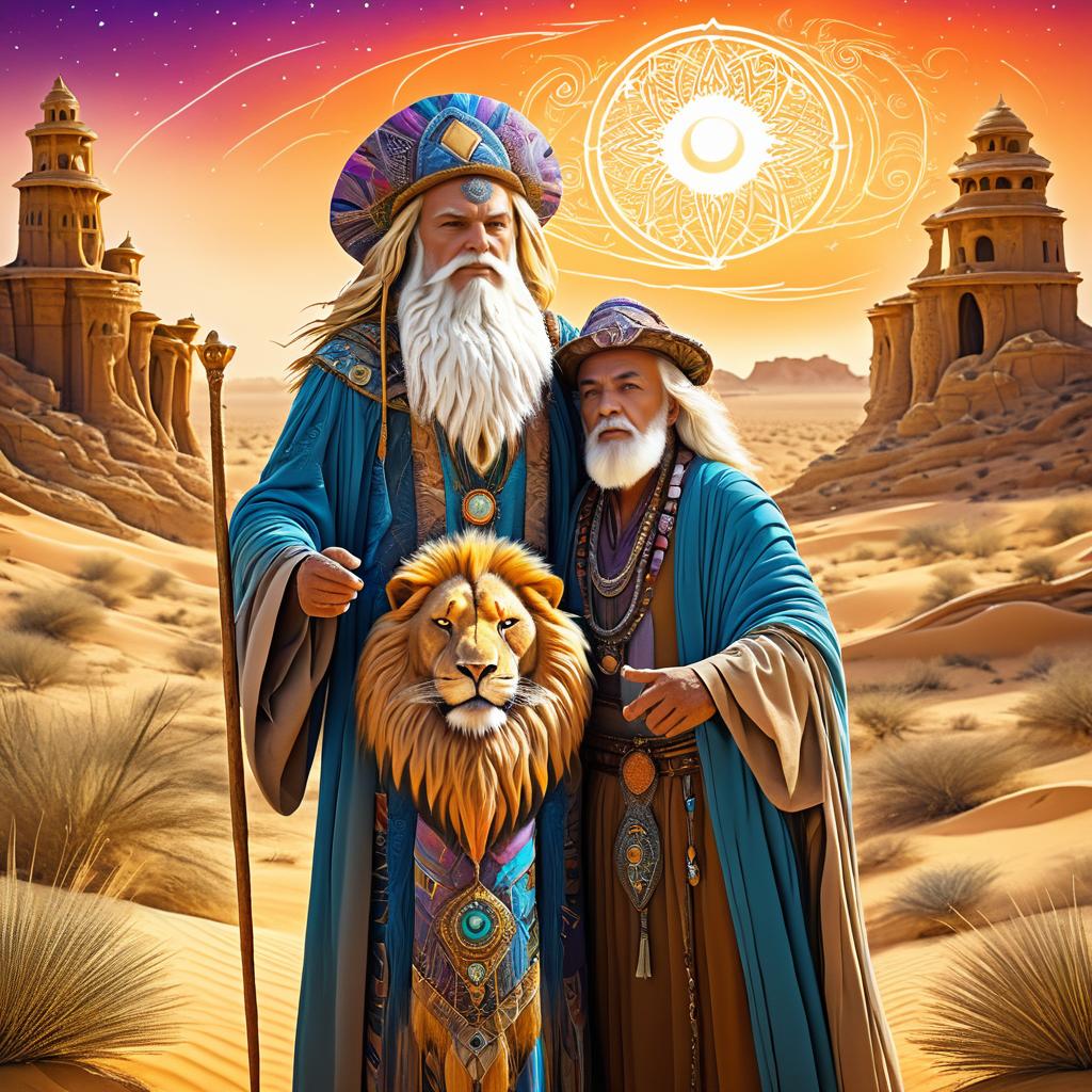 Brave Lion and Wise Wizard in Fantasy