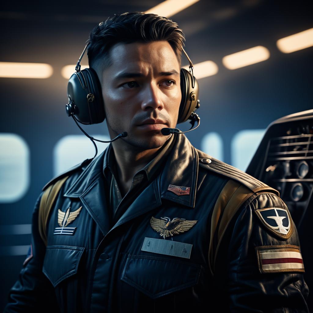 Cinematic Eagle Pilot Portrait in Dramatic Light