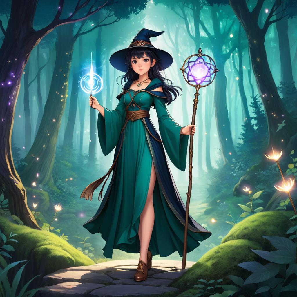 Charming Sorceress in a Mystical Forest