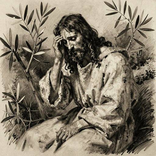 Sorrowful Jesus in Gethsemane Charcoal