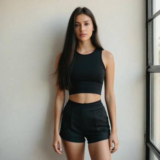 Young Woman in Black Crop Top and Shorts