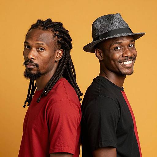 Intense Portrait of Two Men Back-to-Back