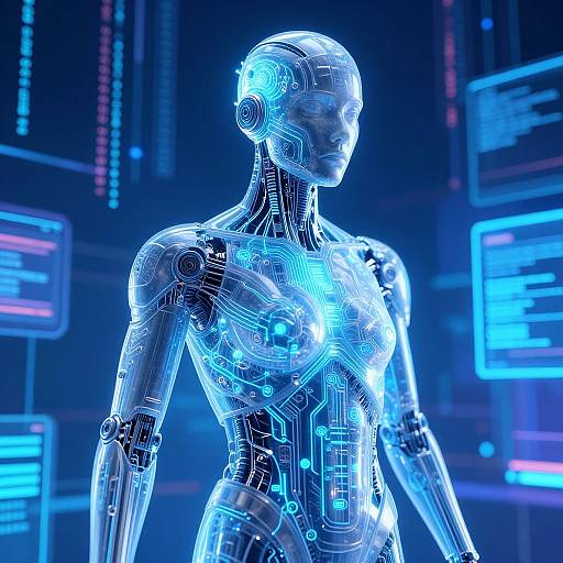 Futuristic AI Humanoid with Glowing Circuits