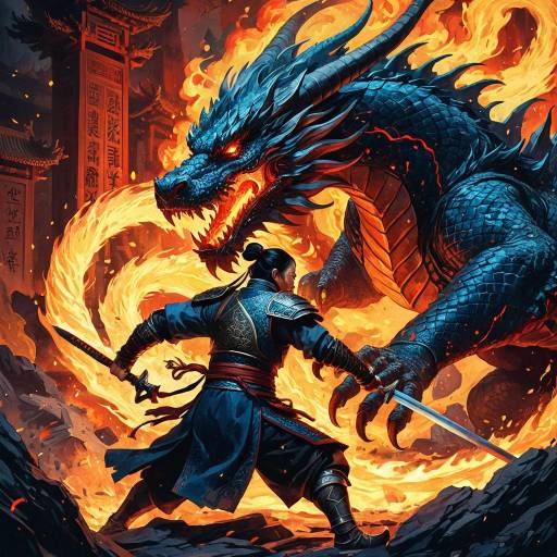 Ancient Warrior Battling Fiery Dragon