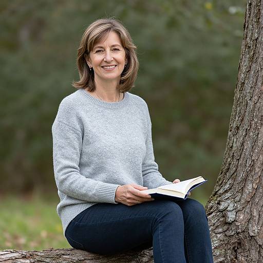 Cheerful Mature Woman Reading Outdoors