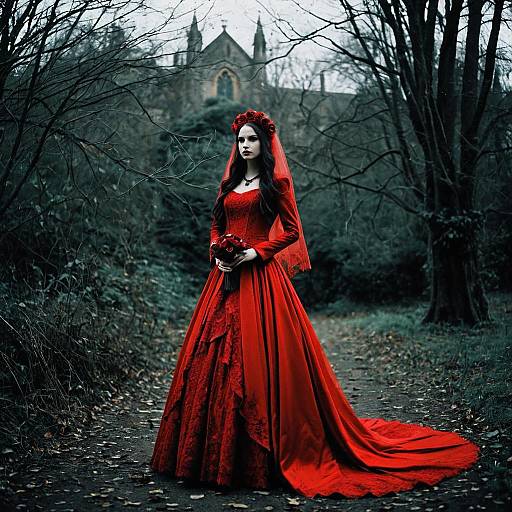Woman in Red Gothic Wedding Dress