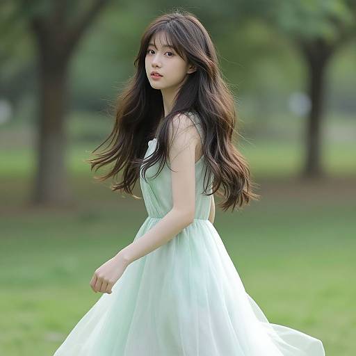 Serene Woman with Flowing Layered Waves