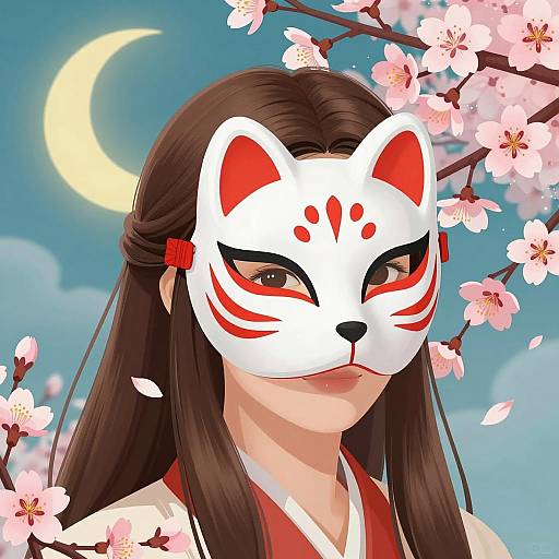 Charming Fox Mask Amidst Cherry Blossoms