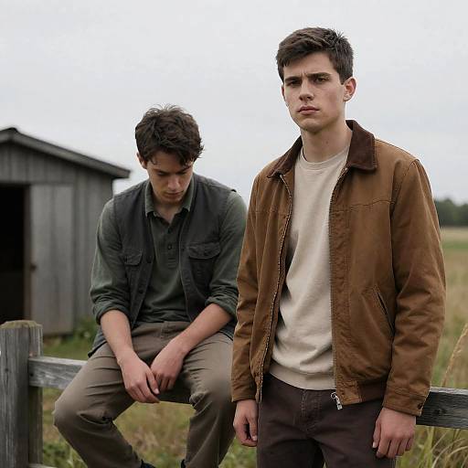 Two Young Men by the Wooden Fence