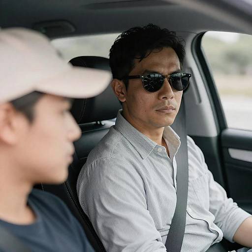 Serious Man in Sunglasses in Backseat