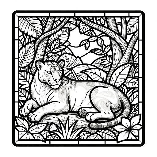 Stained Glass Panthers in Jungle