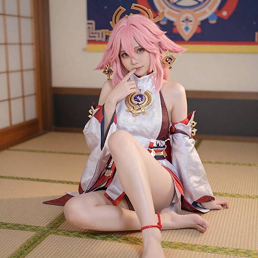 Pink-Haired Anime Cosplayer in Kimono