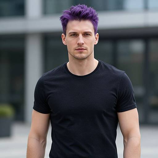 Confident Purple-Haired Urban Man