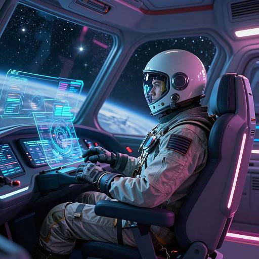Cyberpunk Spaceship Pilot in Cockpit