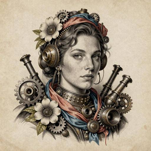 Realistic Dieselpunk Woman Portrait Design
