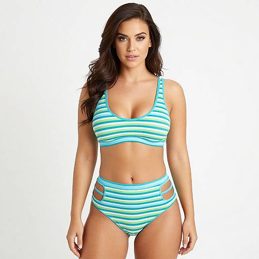 Sporty Turquoise Striped Bikini Woman