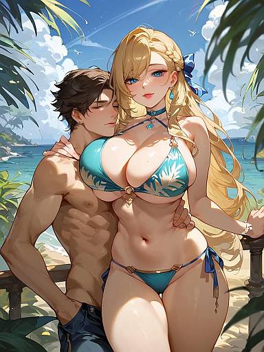 Tropical Vacation Girl in String Bikini