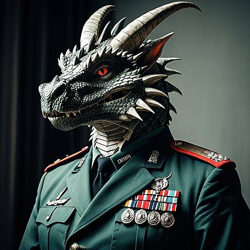 Anthropomorphic Dragon in Military Uniform