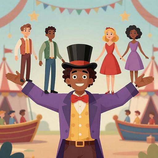 Circus Performer Balancing Colorful Characters