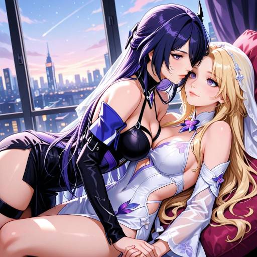 Cowboy Shot of Shy Yuri Moment