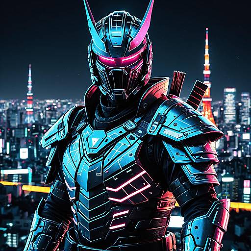 Cybernetic Samurai Warrior in Neon Armor
