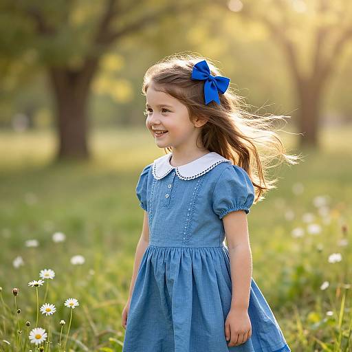 Innocent Girl in Sunlit Meadow