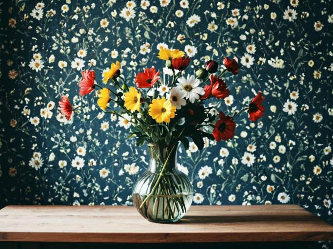 Elegant Flower Design Wallpaper with Vase