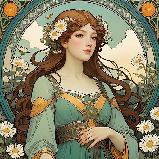 Art Nouveau Woman with Daisies