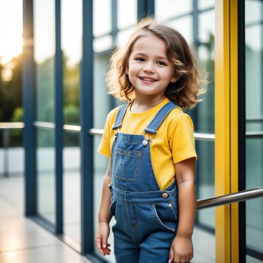 Smiling Toddler Girl in Denim Overalls
