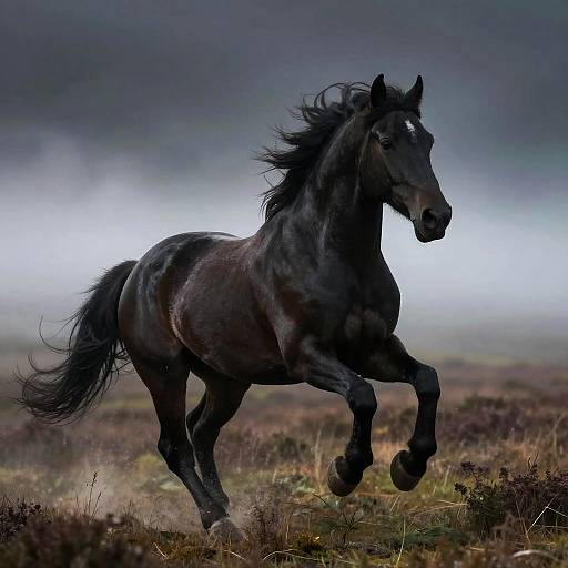 Photorealistic Black Stallion Galloping at Night