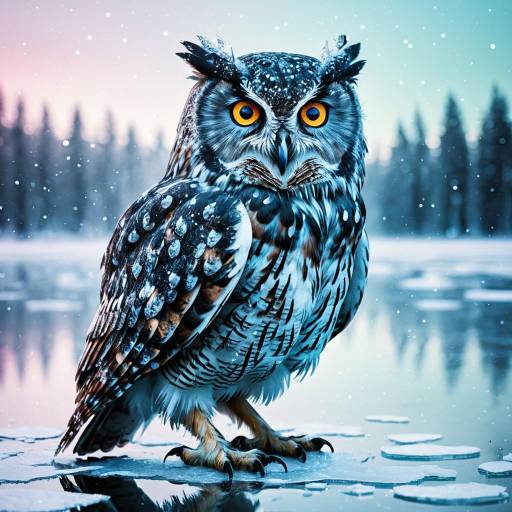 Ethereal Ice Owl on Frozen Lake Ethereal Ice Owl on Frozen Lake