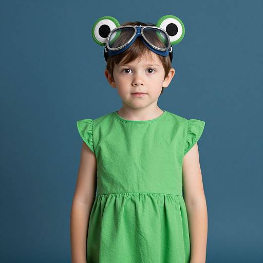 Boy in Frog-Themed Green Dress